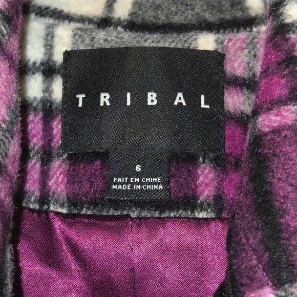 Tribal Plaid Wool Blend Pea Coat Sz 6 Purple Womens Button Up & Satin Lining New - Picture 5 of 15